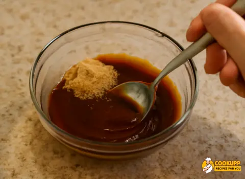 BBQ sauce, brown sugar, and vinegar glaze in small bowl