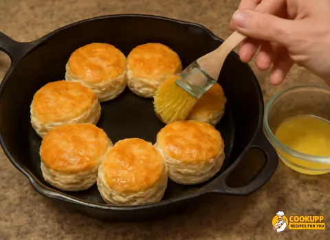 Fluffy, golden brown Brenda Gantt biscuits cooling on a baking tray