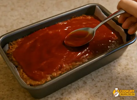 Brushing BBQ glaze over meatloaf before final bake