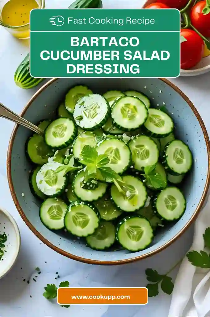 Homemade Bartaco cucumber salad served in a bowl with chili flakes and sesame oil