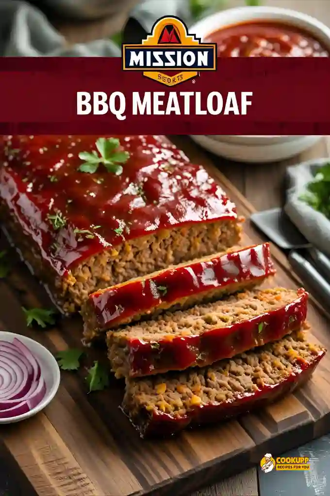 Sliced BBQ meatloaf with sweet glaze on a serving plate