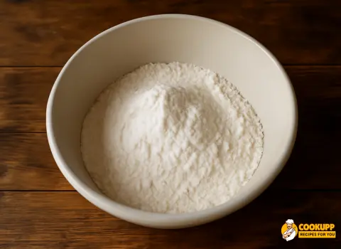 Mixing flour, baking powder, baking soda, and salt for biscuits