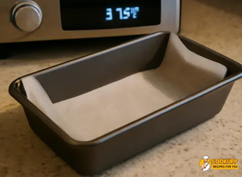 Preheating oven and greasing loaf pan for meatloaf