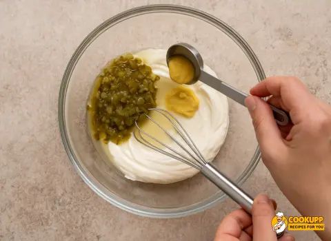 Adding dill pickle relish, lemon juice, and Dijon mustard to tartar sauce