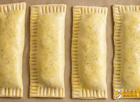 Dough pocket folded and sealed with fork, brushed with egg wash