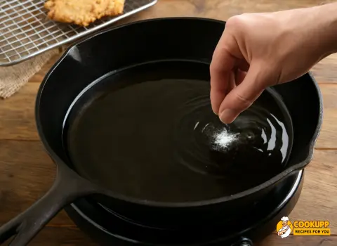 Oil heating in cast iron skillet for frying chicken fried steak