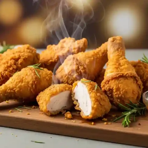 Homemade Publix fried chicken with crispy golden crust served with traditional sides