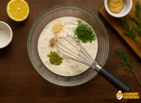 Folding fresh dill and garlic powder into Texas Roadhouse Tartar Sauce